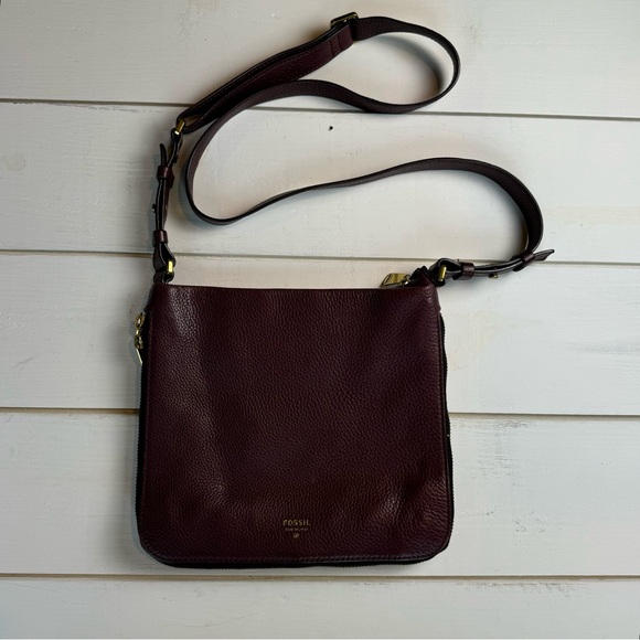 FOSSIL Leather Preston Crossbody Bag Purse Adjustable Strap Espresso Brown - Picture 2 of 10